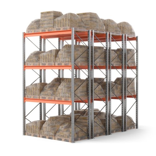 Стеллаж двойной глубины 4500х2700х1100 мм. Ярусы: пол+3 (г/п 3000 кг на ярус)