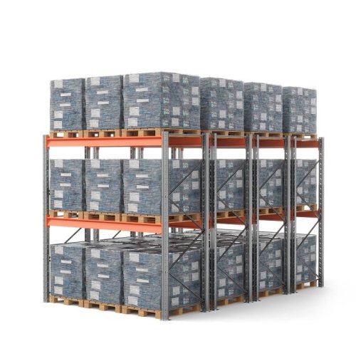 Стеллаж двойной глубины 3000х2700х1100 мм. Ярусы: пол+2 (г/п 3000 кг на ярус)