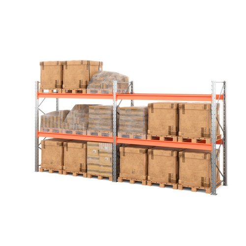 Две секции стеллажа металлического паллетного 3500х2700х1100 мм (100.1.5). Ярусы: пол+2