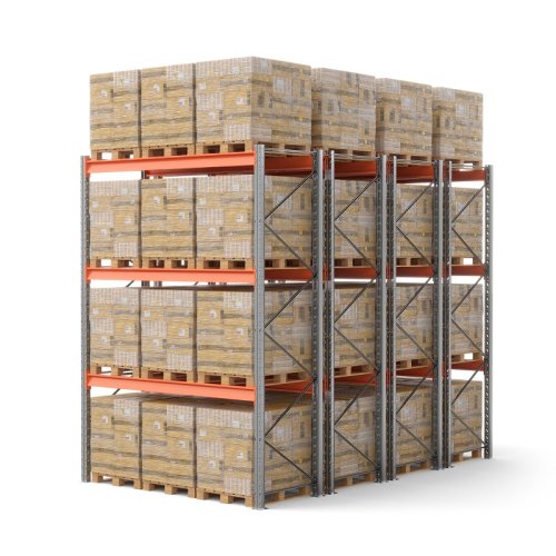 Стеллаж двойной глубины 4000х2700х1100 мм. Ярусы: пол+3 (г/п 1800 кг на ярус)