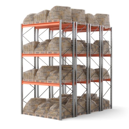 Стеллаж двойной глубины 5000х2700х1100 мм. Ярусы: пол+3 (г/п 2400 кг на ярус)
