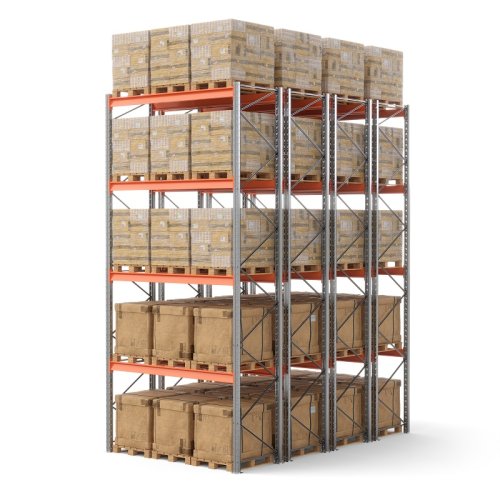 Стеллаж двойной глубины 6000х2700х1100 мм. Ярусы: пол+4 (г/п 1800 кг на ярус)
